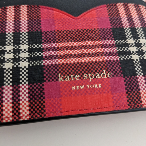 NWT! Kate Spade New York Blinx Owl Plaid Card Holder In Red And Black - Picture 8 of 13
